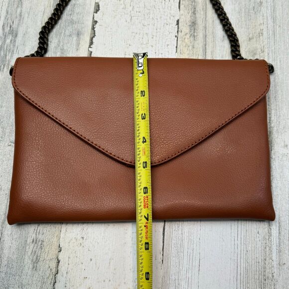J. Crew Leather Envelope Clutch or Shoulder Bag Brown Antique Gold-Tone Chain - Picture 8 of 9